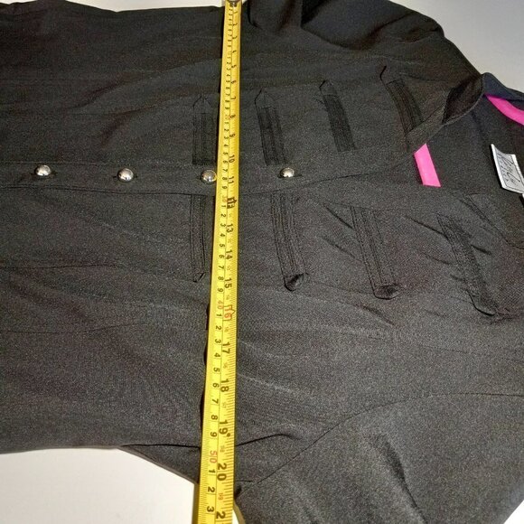 Kathy Che  Blouse  Women's Long Sleeve Roll Tab  BLACK Button Front V-Neck - Picture 9 of 12